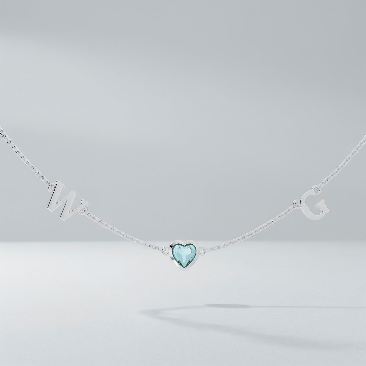 Rhodium March HeartLink Birthstone Necklace