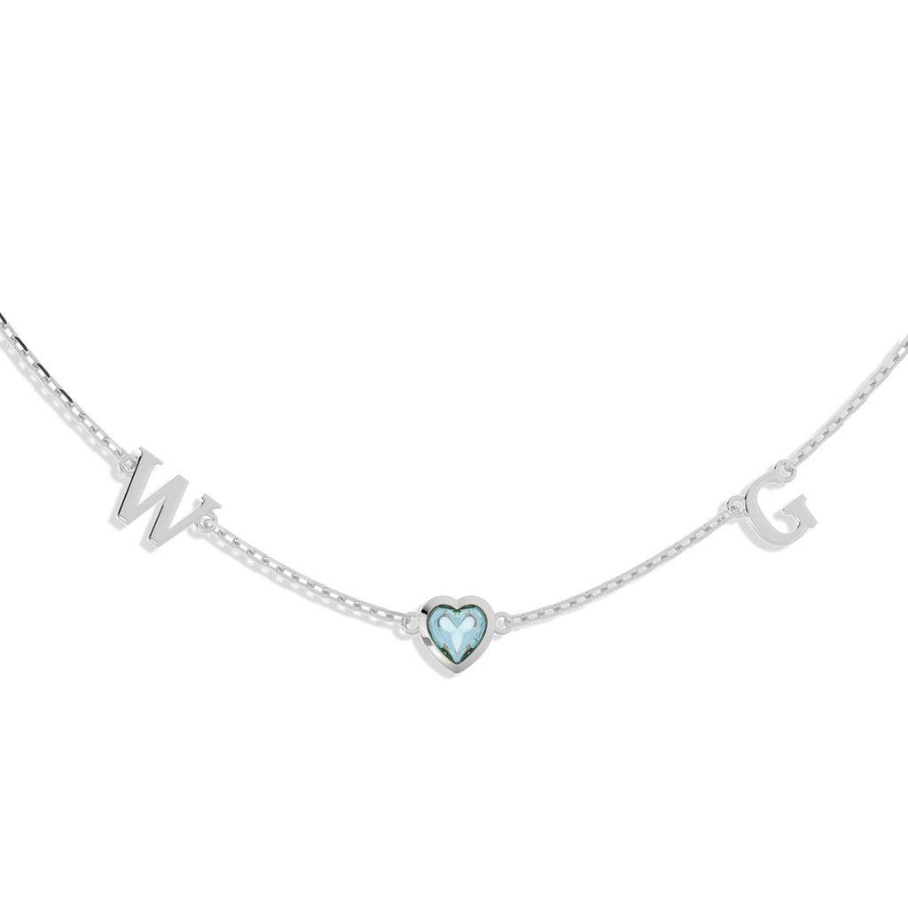 Rhodium March HeartLink Birthstone Necklace