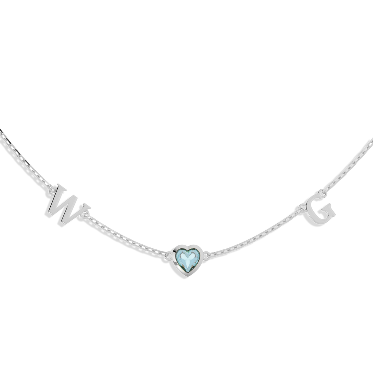 Rhodium March HeartLink Birthstone Necklace