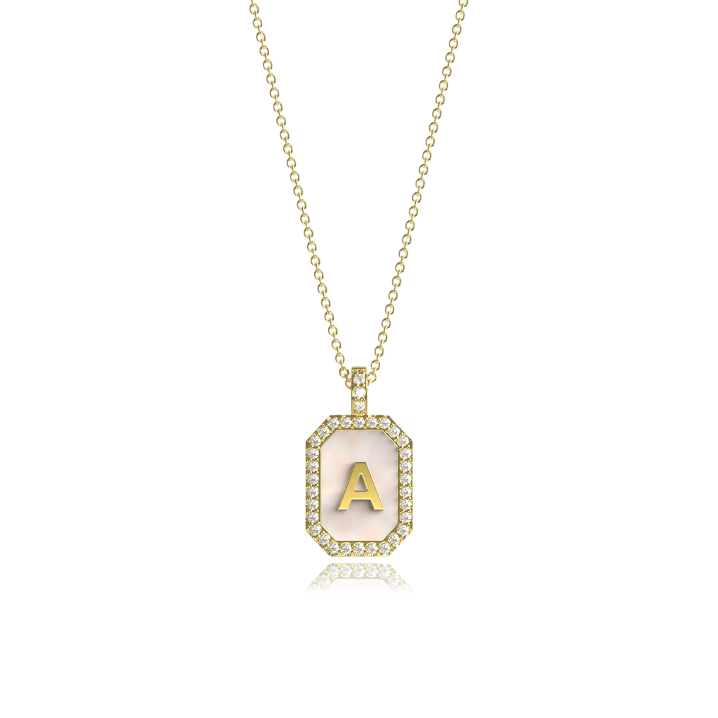 18k Gold Plated Silver Pearl Initial Zodiac & Initial Gemstone Pendant Necklace – Octagon