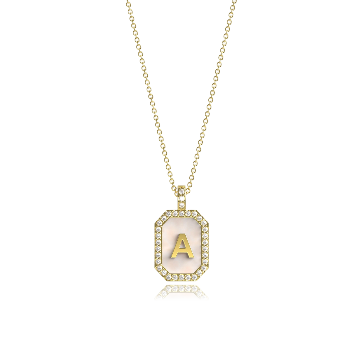 18k Gold Plated Silver Pearl Initial Zodiac & Initial Gemstone Pendant Necklace – Octagon