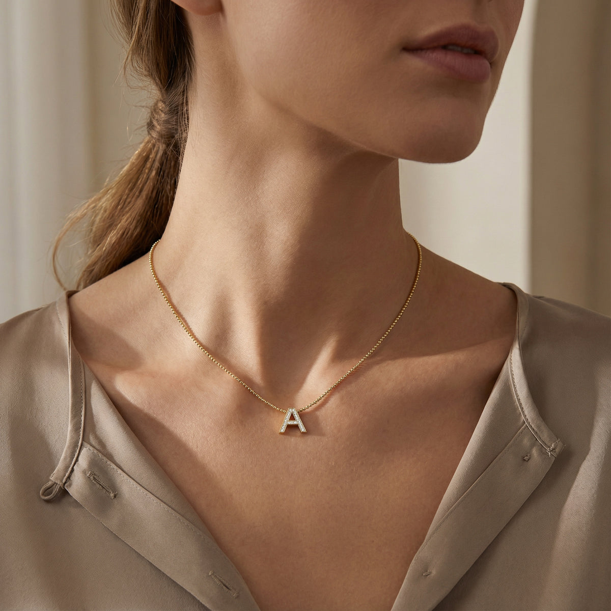 18k Gold Plate Initial Necklace