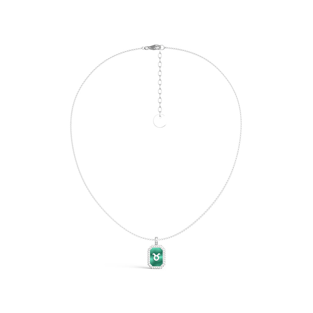 Rhodium Plated Silver Malachite Zodiac & Initial Necklace – Octagon