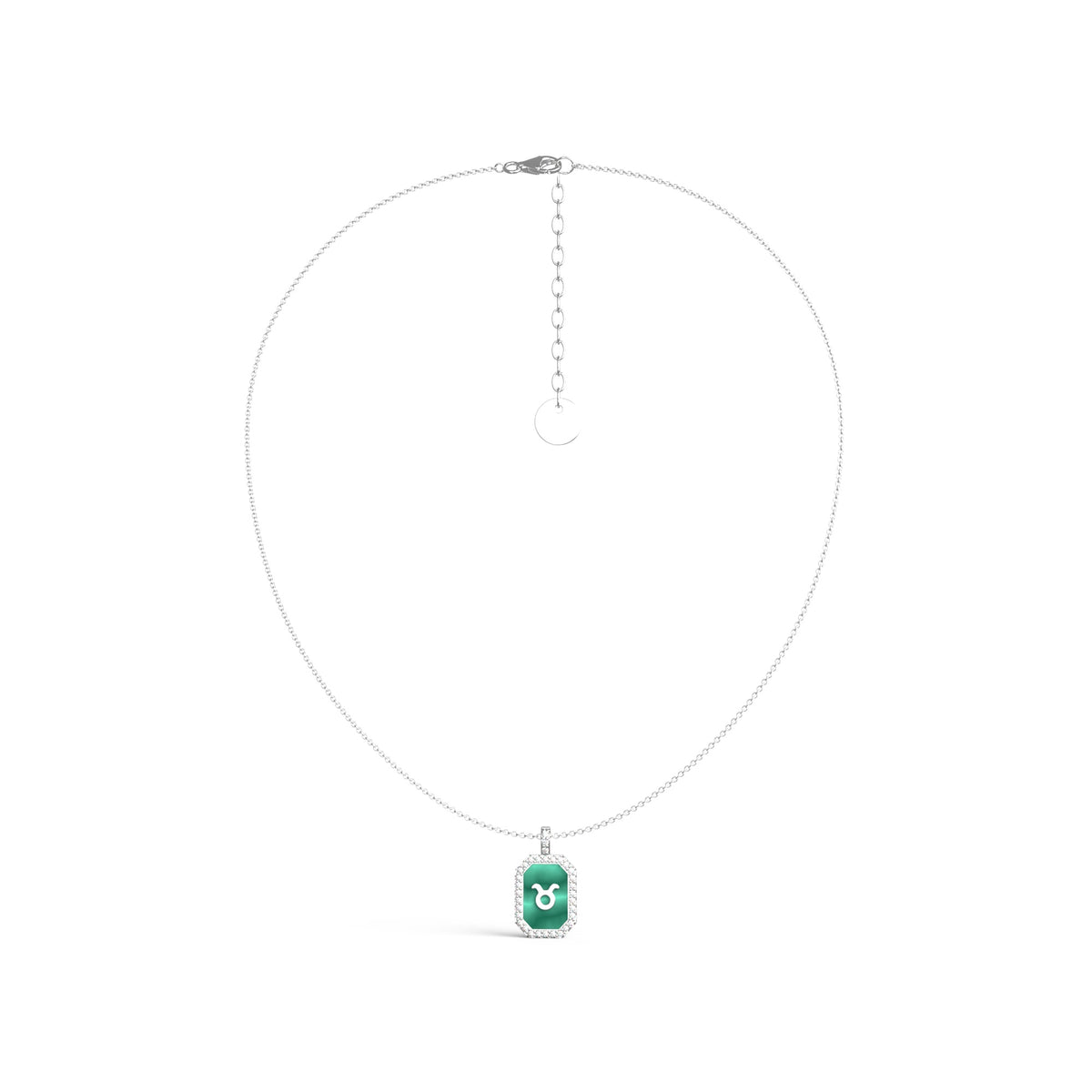 Rhodium Plated Silver Malachite Zodiac & Initial Necklace – Octagon