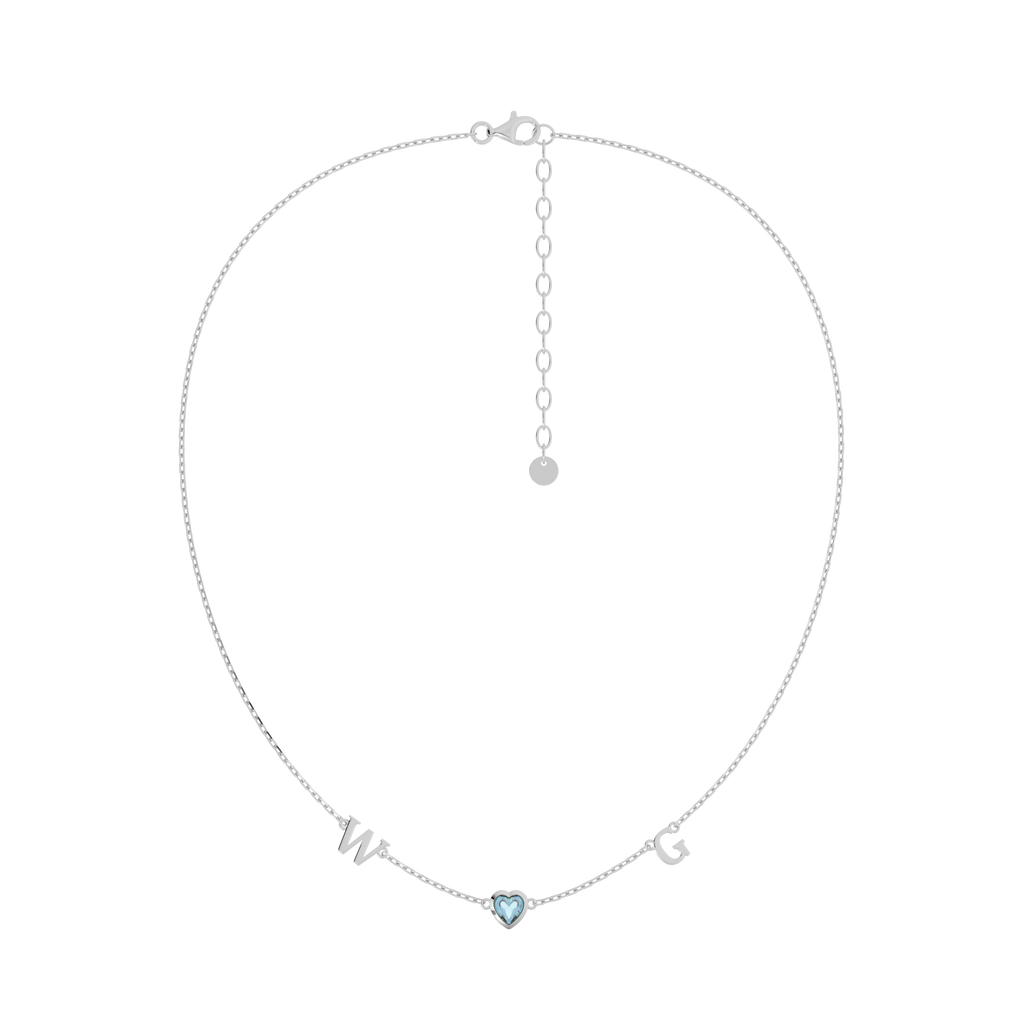 Rhodium March HeartLink Birthstone Necklace