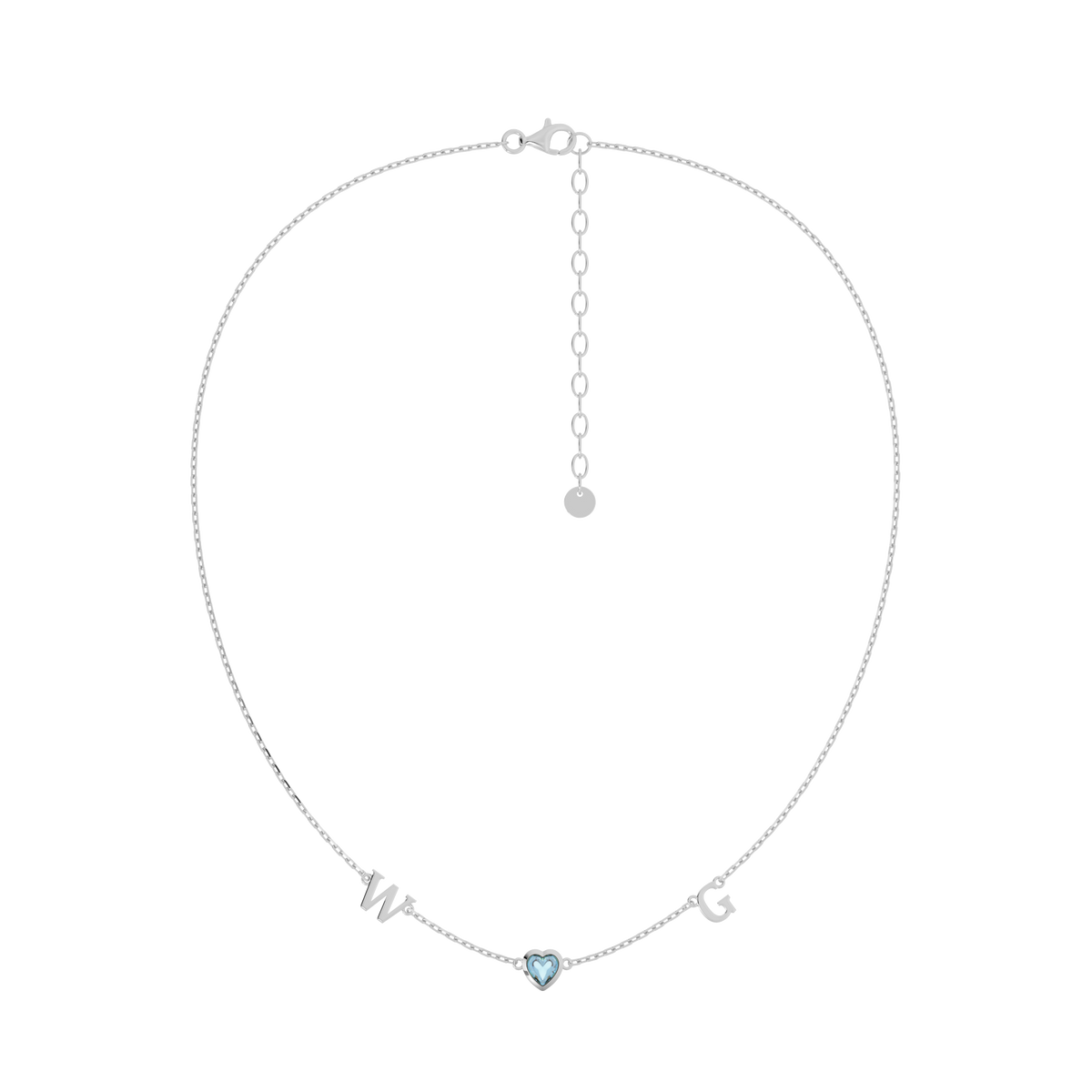 Rhodium March HeartLink Birthstone Necklace