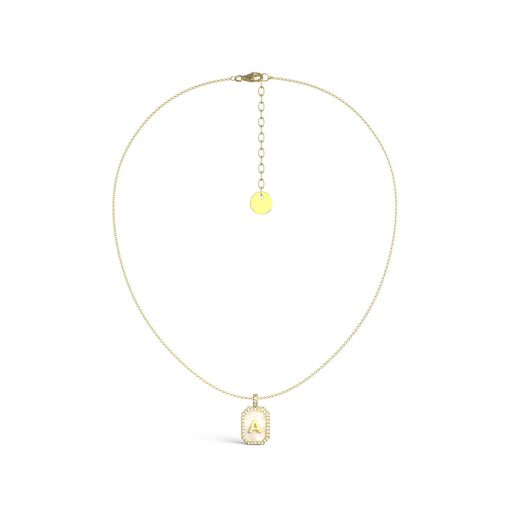 18k Gold Plated Silver Pearl Initial Zodiac & Initial Gemstone Pendant Necklace – Octagon