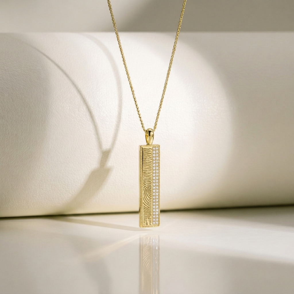 Gold Plated Beaded-Edge Rectangular Necklace