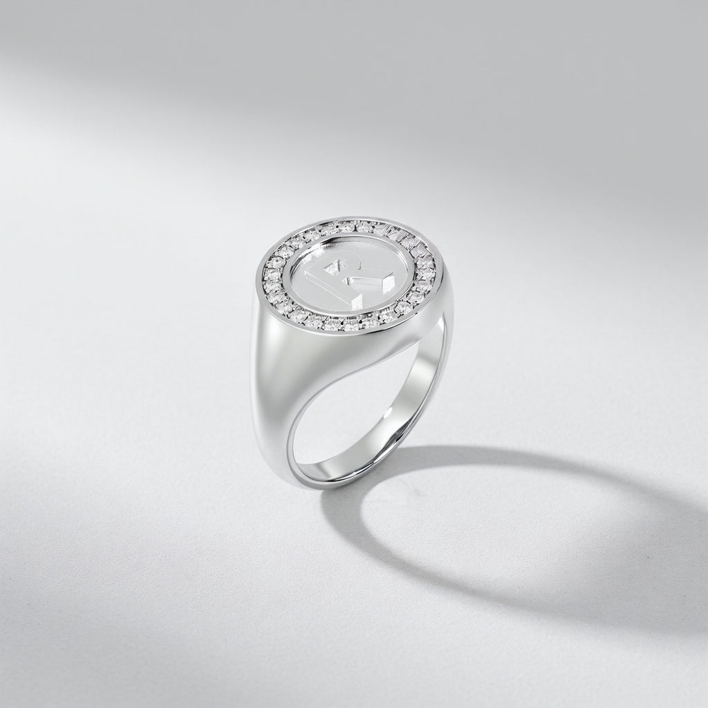 Rhodium Plated Silver Monogram Initial Ring SS25R001R