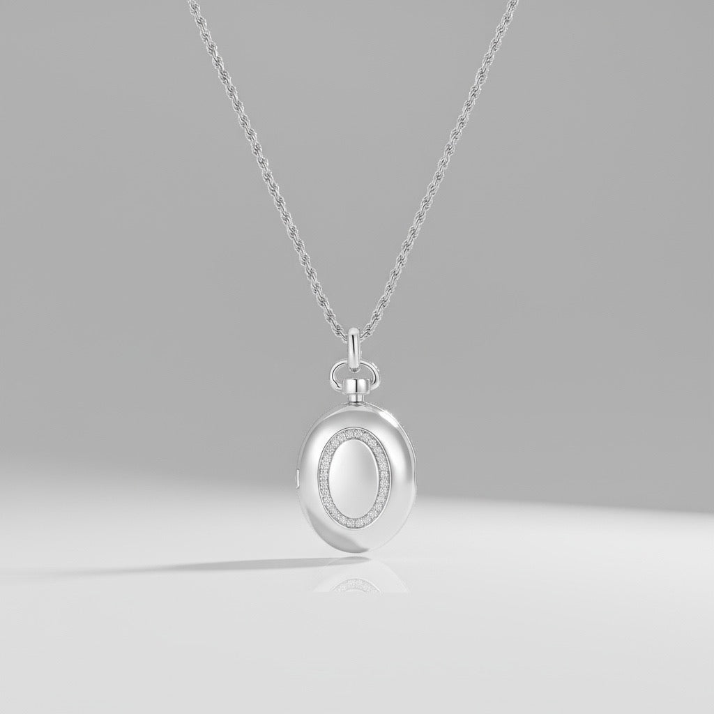 Rhodium Plated Luna Oval Whisper Locket SN011