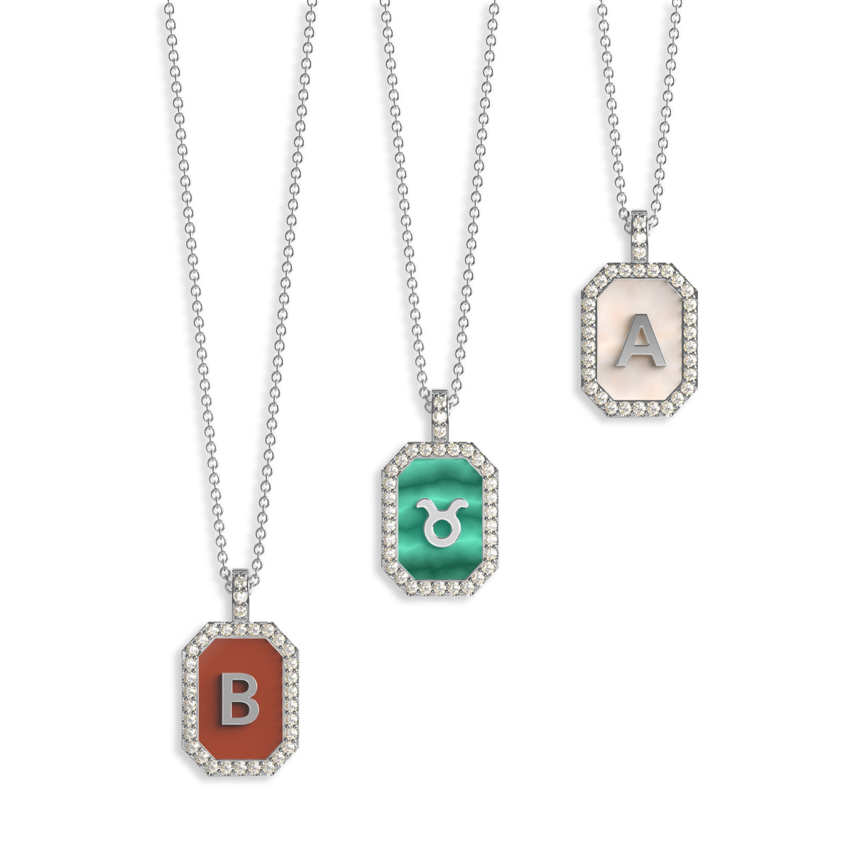 18k Gold Plated Silver Pearl Initial Zodiac & Initial Gemstone Pendant Necklace – Octagon