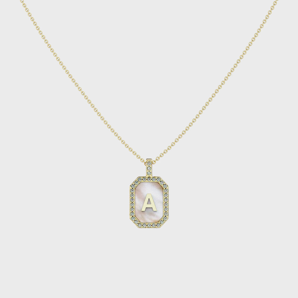 18k Gold Plated Silver Pearl Initial Zodiac & Initial Gemstone Pendant Necklace – Octagon