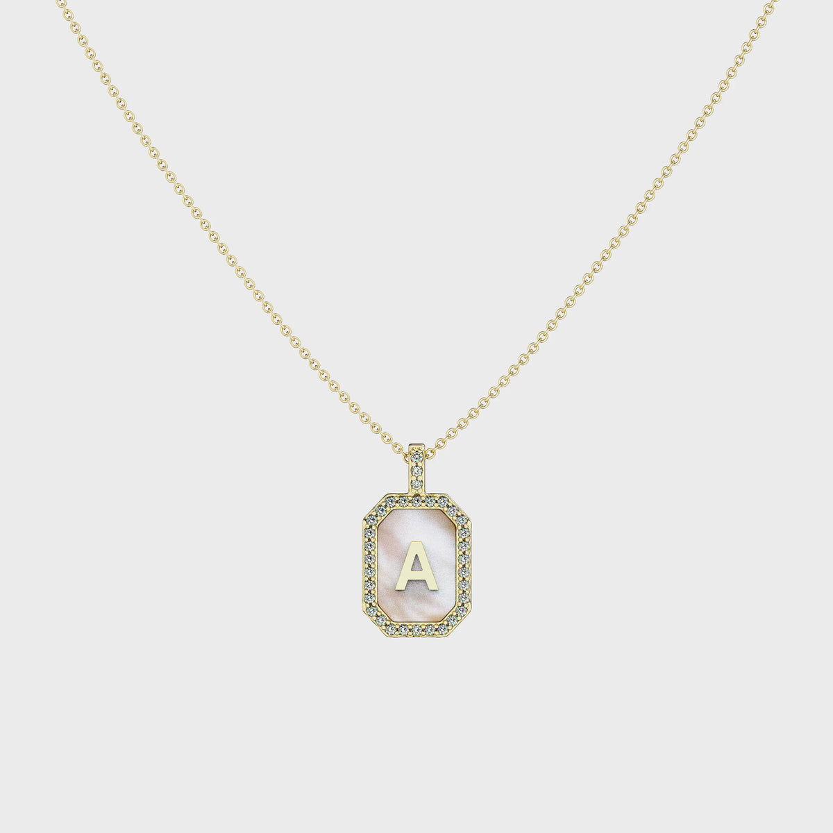 18k Gold Plated Silver Pearl Initial Zodiac & Initial Gemstone Pendant Necklace – Octagon